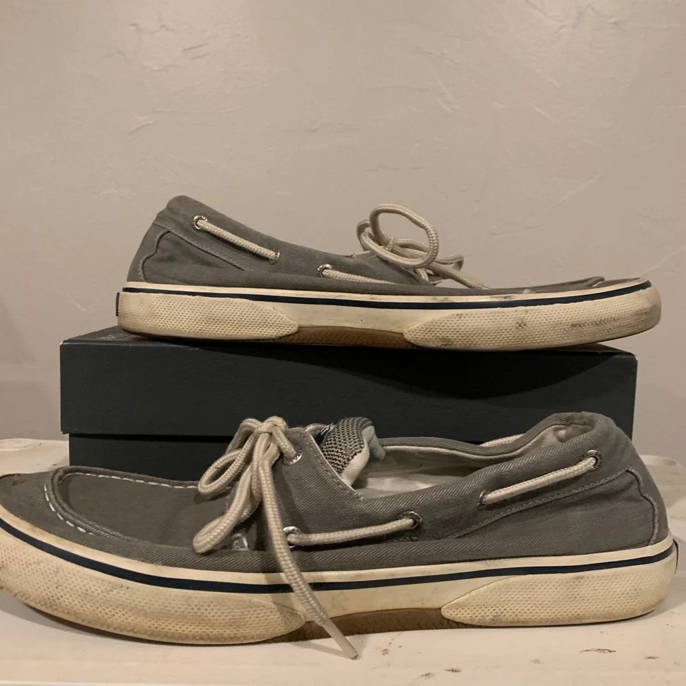 Sperry Boat Shoes Men 11.5M Grey Good Canvas Nautical Slip On Sneakers 0772830